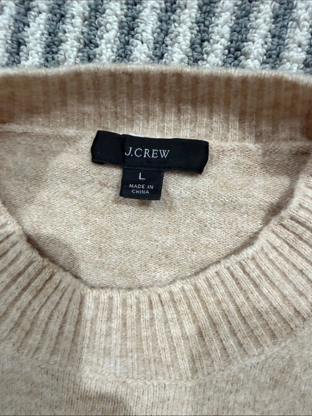 J. Crew Tan Crewneck Sweater with Subtle Puff Shoulders